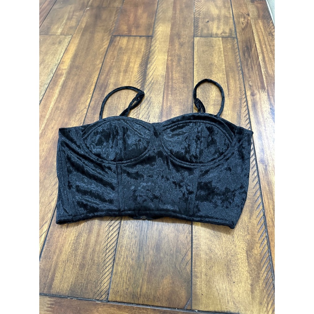 Love Crazy Corset Crop Top Womens Small Black‎ Excellent Velvet Bustier Zip Back